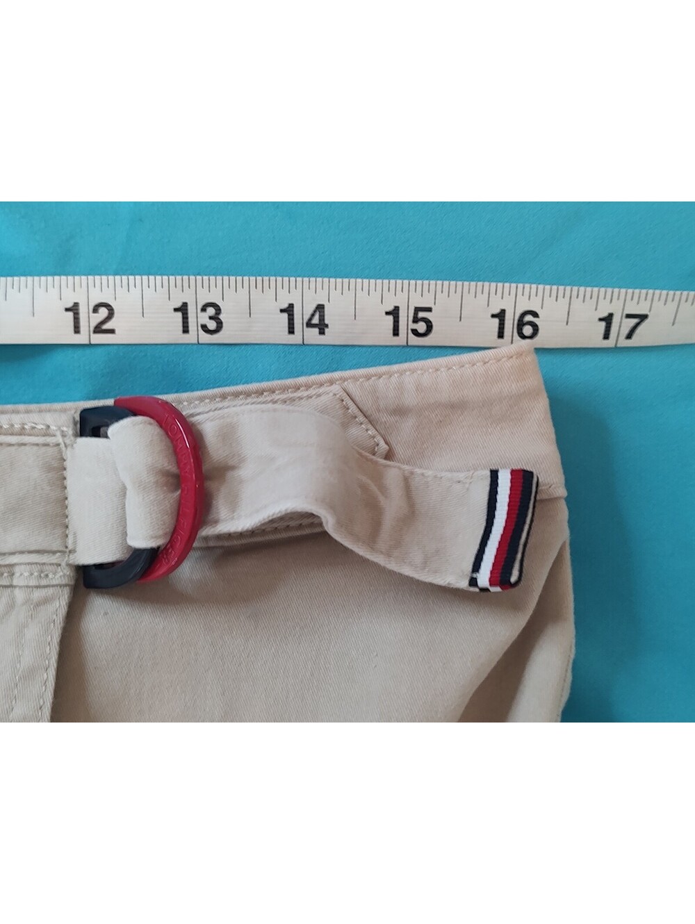 Tommy Hilfiger Hollywood Solid Chino Skort red D-ring buckle closure waistband. - Picture 7 of 8